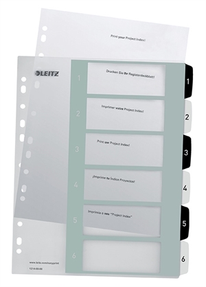 Leitz Register utskriftsvennlig PP A4+ 1-6 hvit/svart