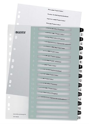 Leitz Register utskriftsvennlig PP A4+ 1-20 hvit/svart