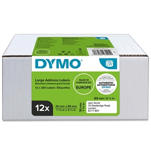 Dymo LabelWriter 36 mm x 89 mm std. adresselapper, 12 pakke.