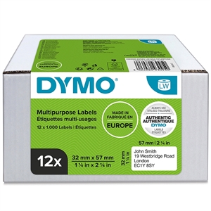 Dymo-etikett Multi 32 x 57 mm, fjern hvit mm, 12 x 1000 stk.