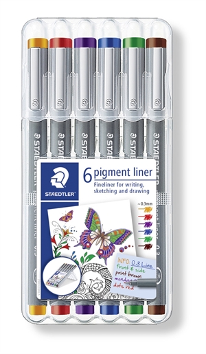 Staedtler Fineliner pigmentpenn 0,3mm assortert (6)