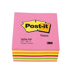 3M Post-it-lapper 76 x 76 mm, kubusblokk i Lollipop-rosa