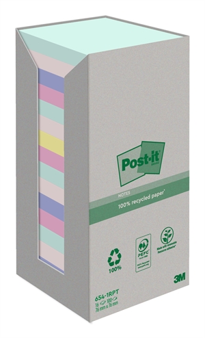 3M Post-it Gjenvunnet blanding av farger 76 x 76 mm, 100 ark - 16 pakker