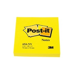 3M Post-it-lapper 76 x 76 mm, neon gul