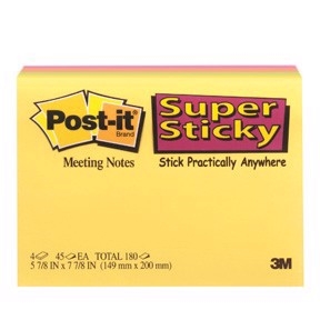 3M Post-it-notater super sticky 149 x 200 møte ass. farger - 4-pakning