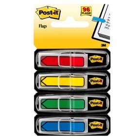 3M Post-it indeksfaner 11,9 x 43,1 mm, "pil" assorterte farger - 4 pakke.