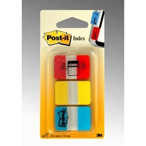 3M Post-it-indeksfaner 25,4x38,1 Sterke ass. farger - 3 pakke