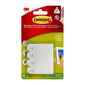 3M Command strips for picture hanging, white, 4 x 2 small strips, 1.8 cm.