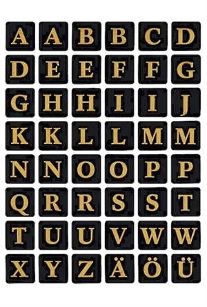 HERMA etikettbokstaver A-Z 13 x 13 gull/svart stykke.