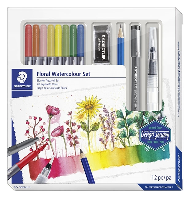 Staedtler Floral Design Journey vannmaling sett med akvareller, assortert (12)