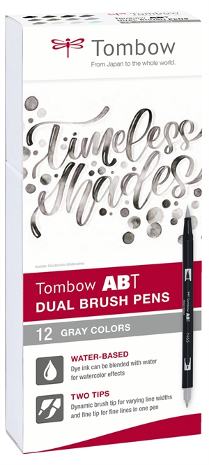 Tombow Marker ABT Dual Brush 12P-3 grå farger (12)