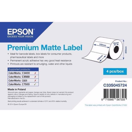 Premium Matte Label - utstansede etiketter 102 mm x 152 mm (800 labels)