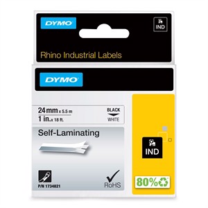 Tape Rhino 24mm x 5,5m Selv-laminert svart/hvit.