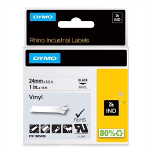 Tape Rhino 24mm x 5,5m farge vinyl svart/hvit