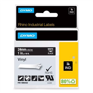 Tape Rhino 24mm x 5,5m farge vinyl hvit på svart.