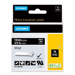 Tape Rhino 19mm x 5,5m farge vinyl hvit/svart