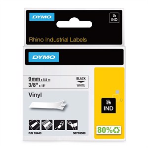 Tape Rhino 9mm x 5,5m vinyl svart/hvit