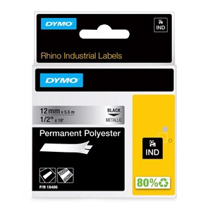 Tape Rhino 12mm x 5,5m permanent polyester svart/metall