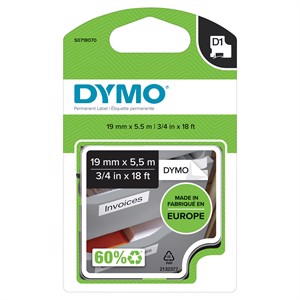 Tape D1 19mm x 5,5m permanent polyester bl/whi
