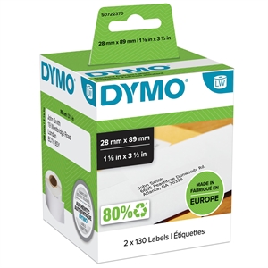 Dymo Label Addressing 28 x 89 permanent hvit, 130 etiketter på begge 2 ruller, stk.