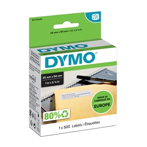Dymo-etikett Return 25 x 54 permanent hvit mm, 500 stk.