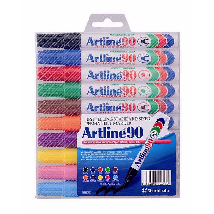 Artline Marker 90 sett med 10 forskjellige farger