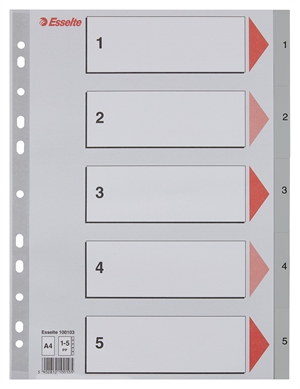 Esselte Register PP A4 1-5 gråEsselte Register PP A4 1-5 grå
