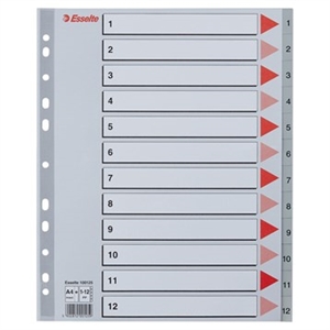 Esselte Register PP A4 maxi 1-12 grå translates to:Esselte Register PP A4 maxi 1-12 gray