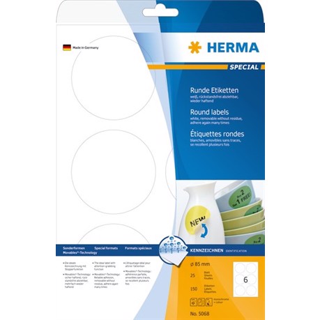 HERMA-etikett avtagbar ø85 mm, 150 stk.