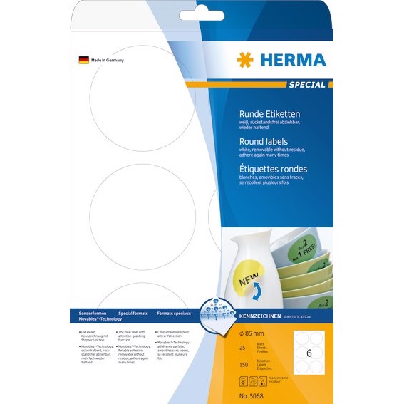 HERMA-etikett avtagbar ø85 mm, 150 stk.