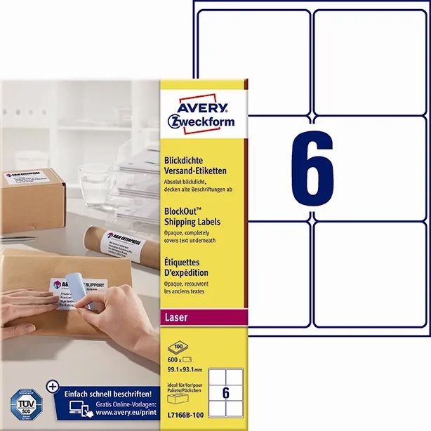 Avery adresseetikett 99,1 x 93,1 mm BlockOut mm, 600 stk.