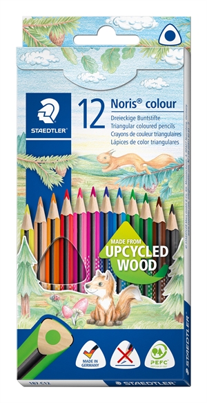 Staedtler fargeblyant Noris Upcycled Wood trekantet (12)