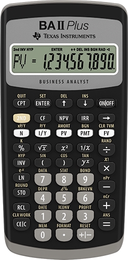 Texas Instruments BAII Plus finansiell kalkulator brukermanual for Storbritannia